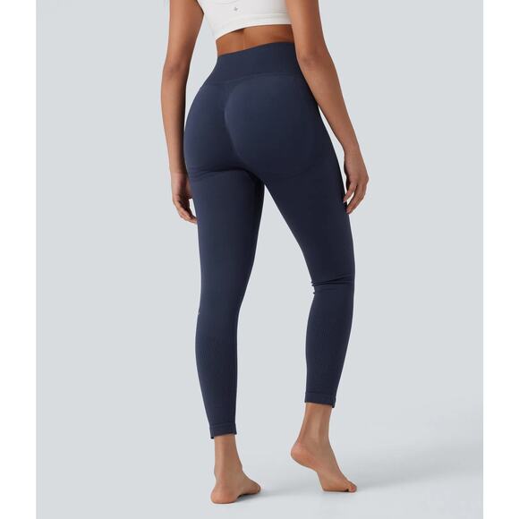 Halara Seamless Tummy Control Butt Lifting Yoga Pilates Leggings 7/8 Peacoat S - Picture 1 of 8